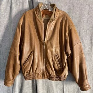Vtg 90s Roundtree Yorke Leather Bomber Jacket Brown Cowhide Flight Retro Aviator